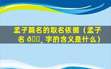 孟子篇名的取名依据（孟子名 🕸 字的含义是什么）